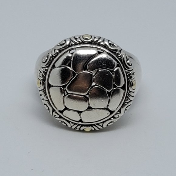 Sterling & 18K Pebbled Ring - Picture 2 of 7